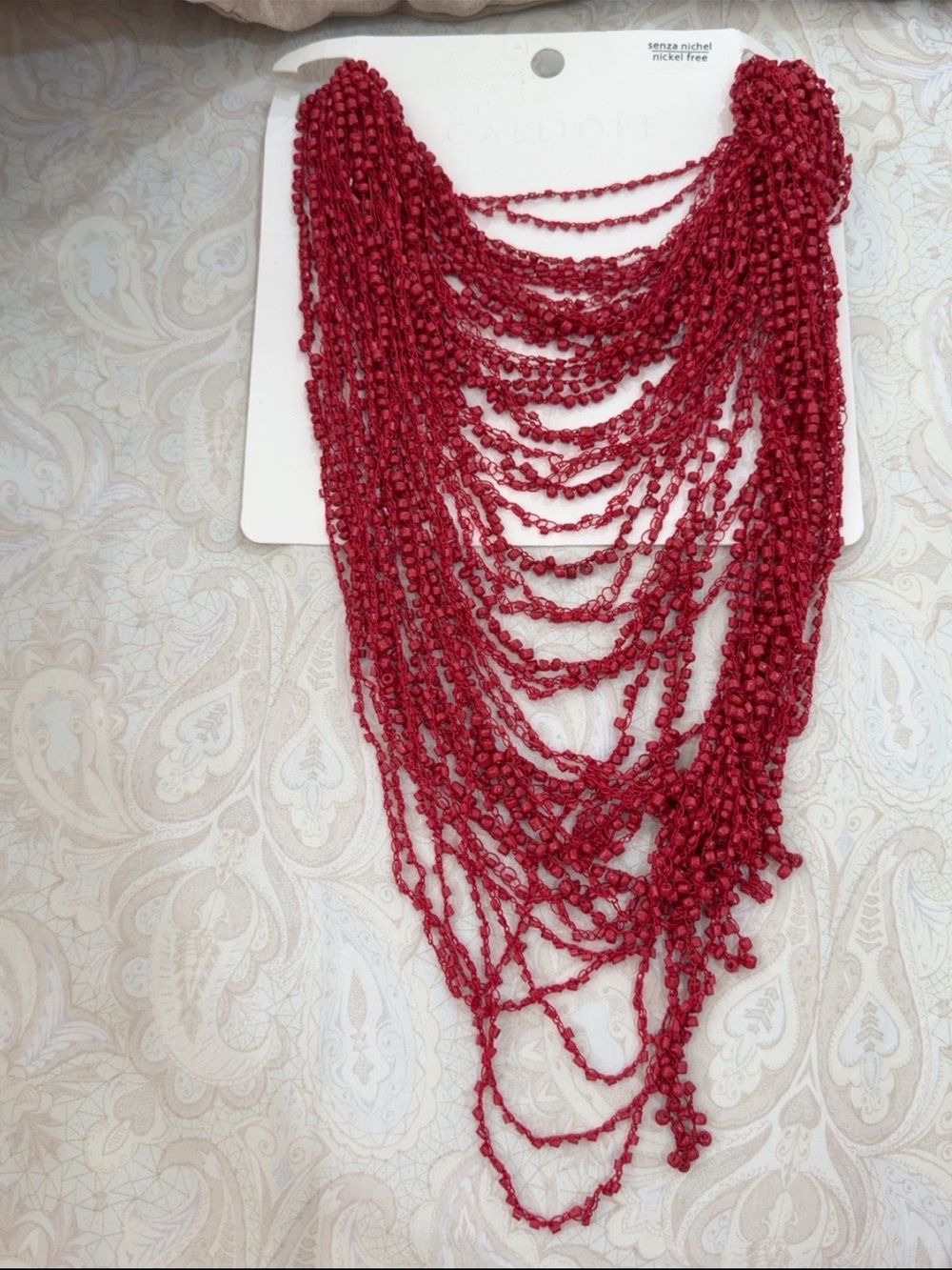 Red Layered Bead Statement Necklace